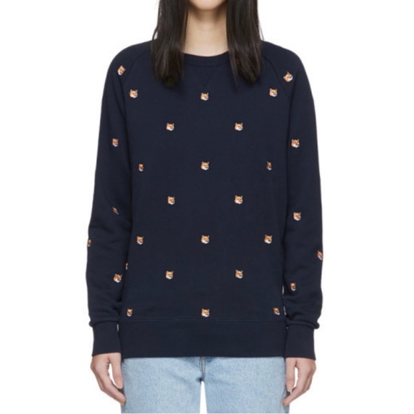 MAISON KITSUNE ALL OVER FOX HEAD EMBROIDERY SWEATSHIRT L - Picture 3 of 14